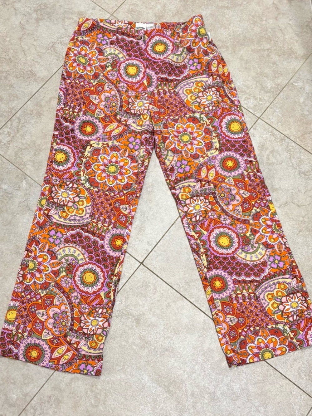 Billabong Wide Leg Pants — Orange, Pink, Yellow Floral Print